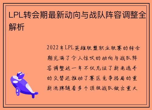 LPL转会期最新动向与战队阵容调整全解析