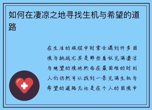 如何在凄凉之地寻找生机与希望的道路